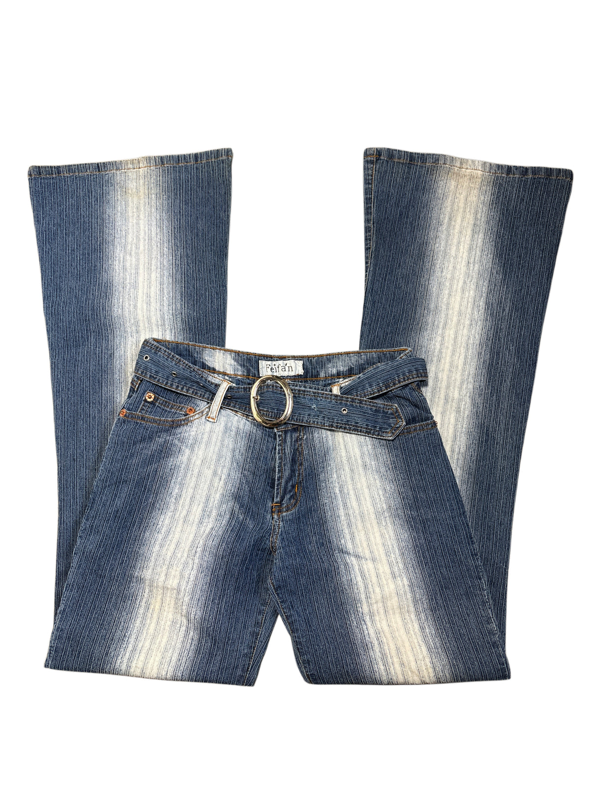 2000s Y2K Belt Flared Jeans bootcut Washed