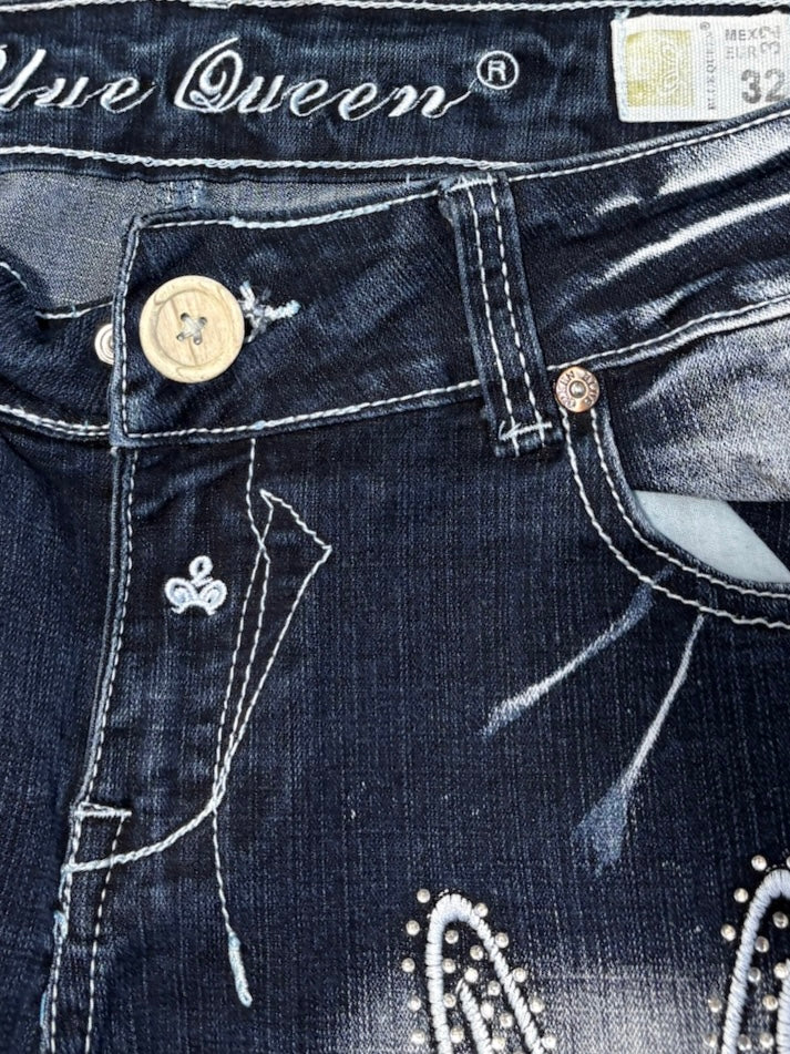 2000s BlueQueen Tribal Flare Washed Jeans