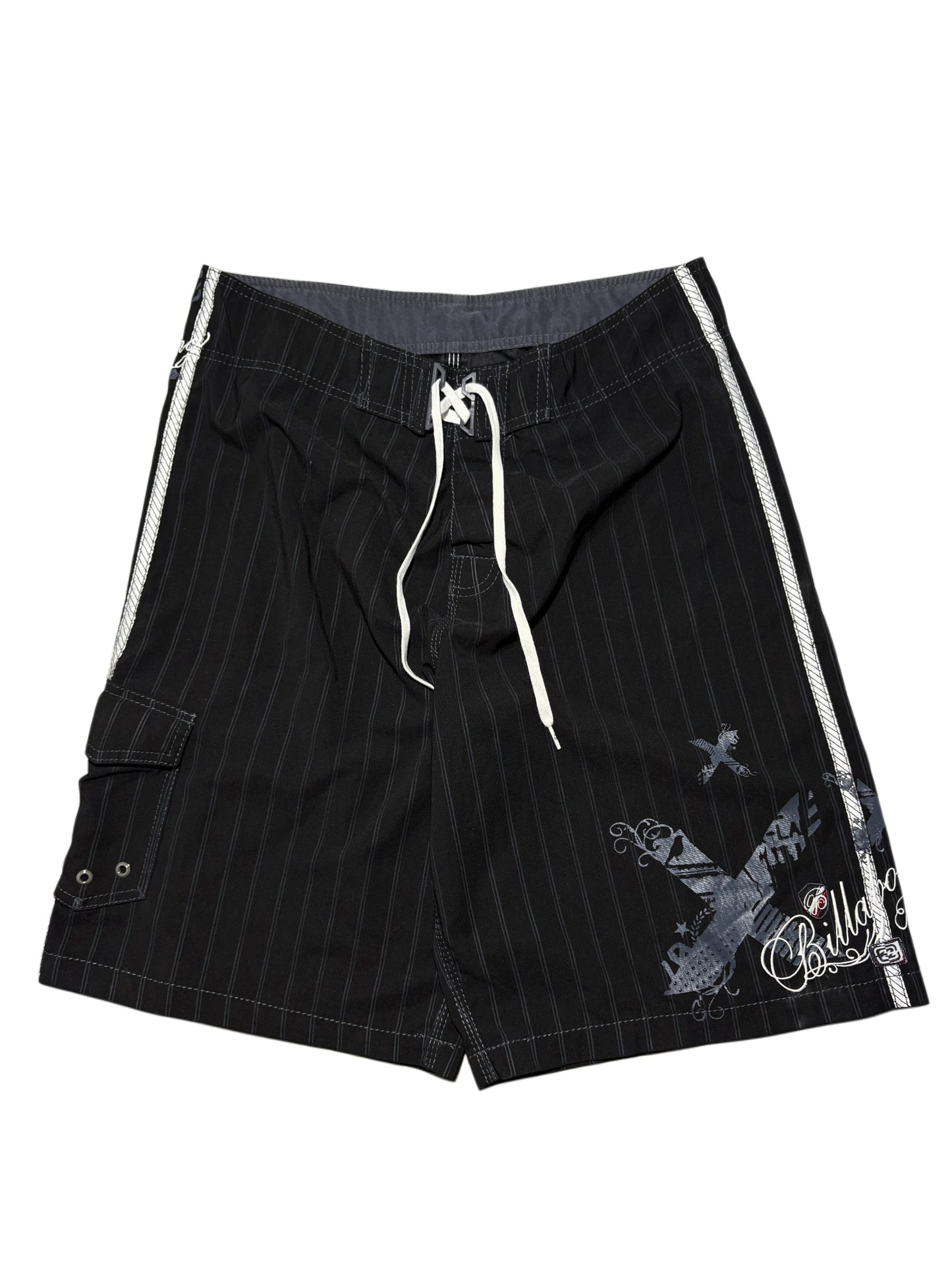 2000s Billabong swim shorts black tribal