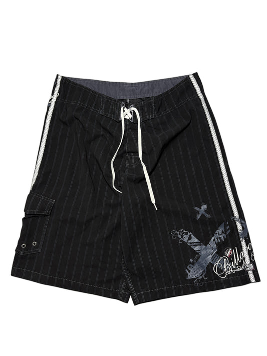 2000s Billabong swim shorts black tribal