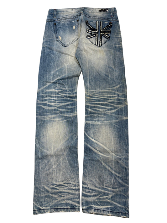 2000s UK Flag washed jeans y2k
