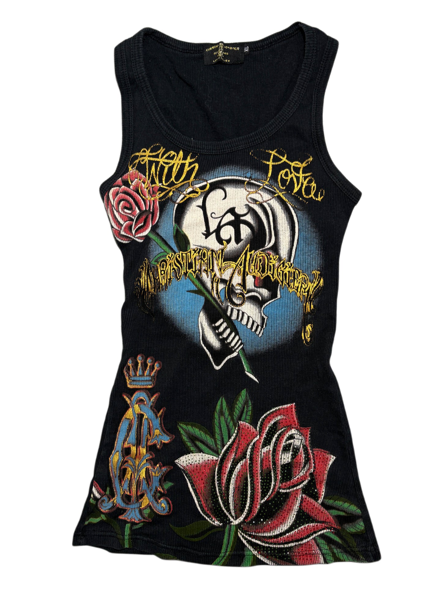 2000s Christian Audigier top/mini dress sukienka skull cross