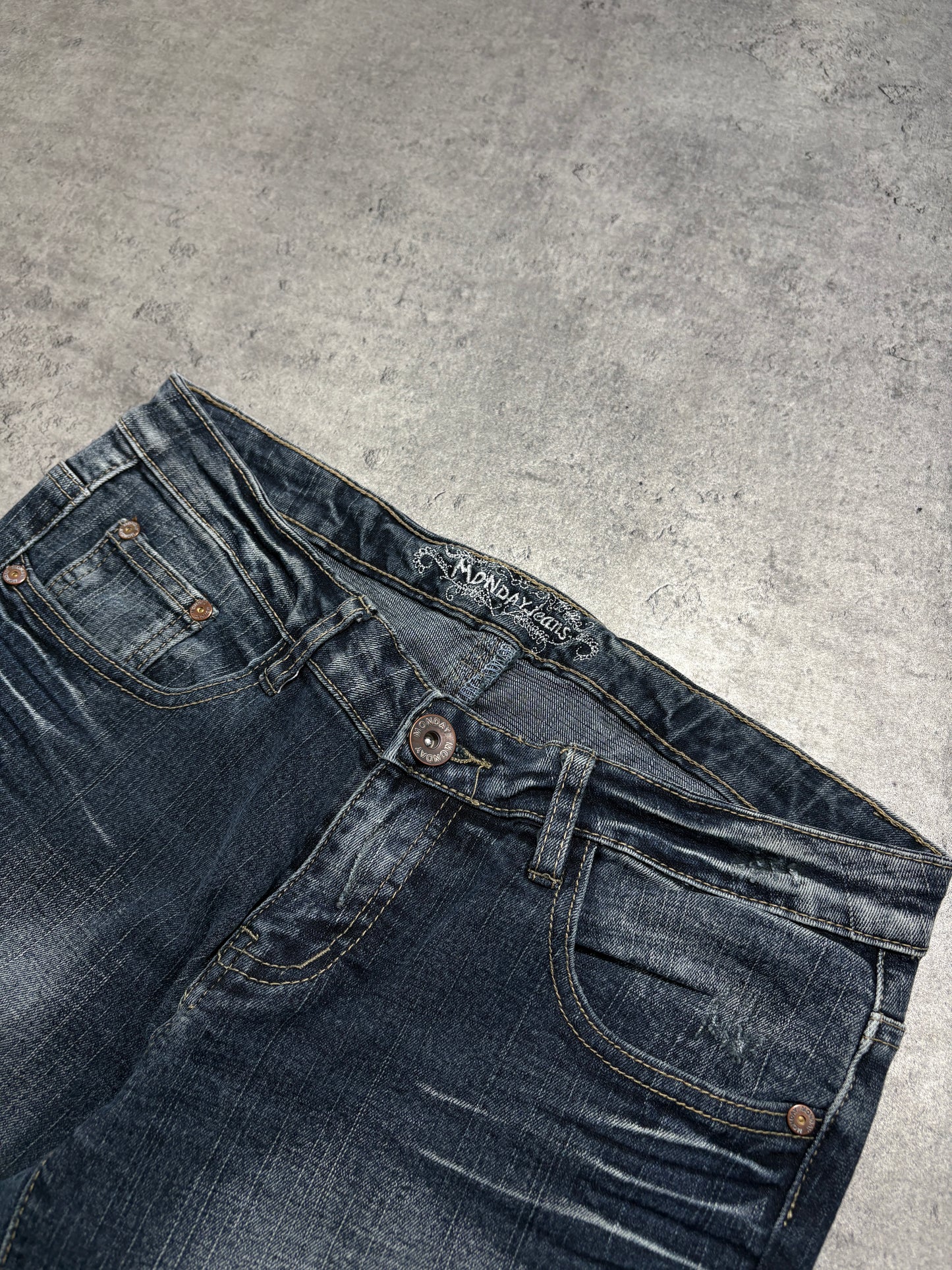 2000s Flare Crown Jeans Washed Dzwony Y2K
