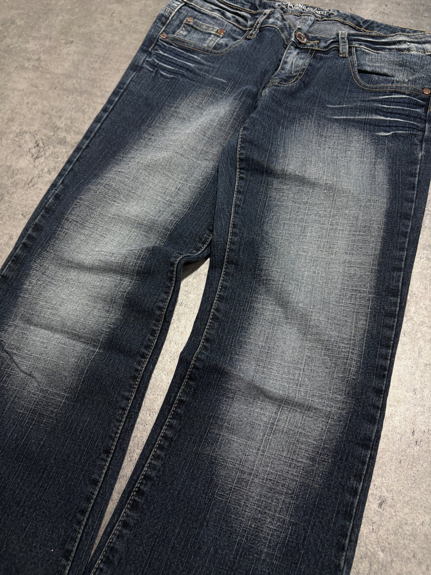 2000s Flare Crown Jeans Washed Dzwony Y2K