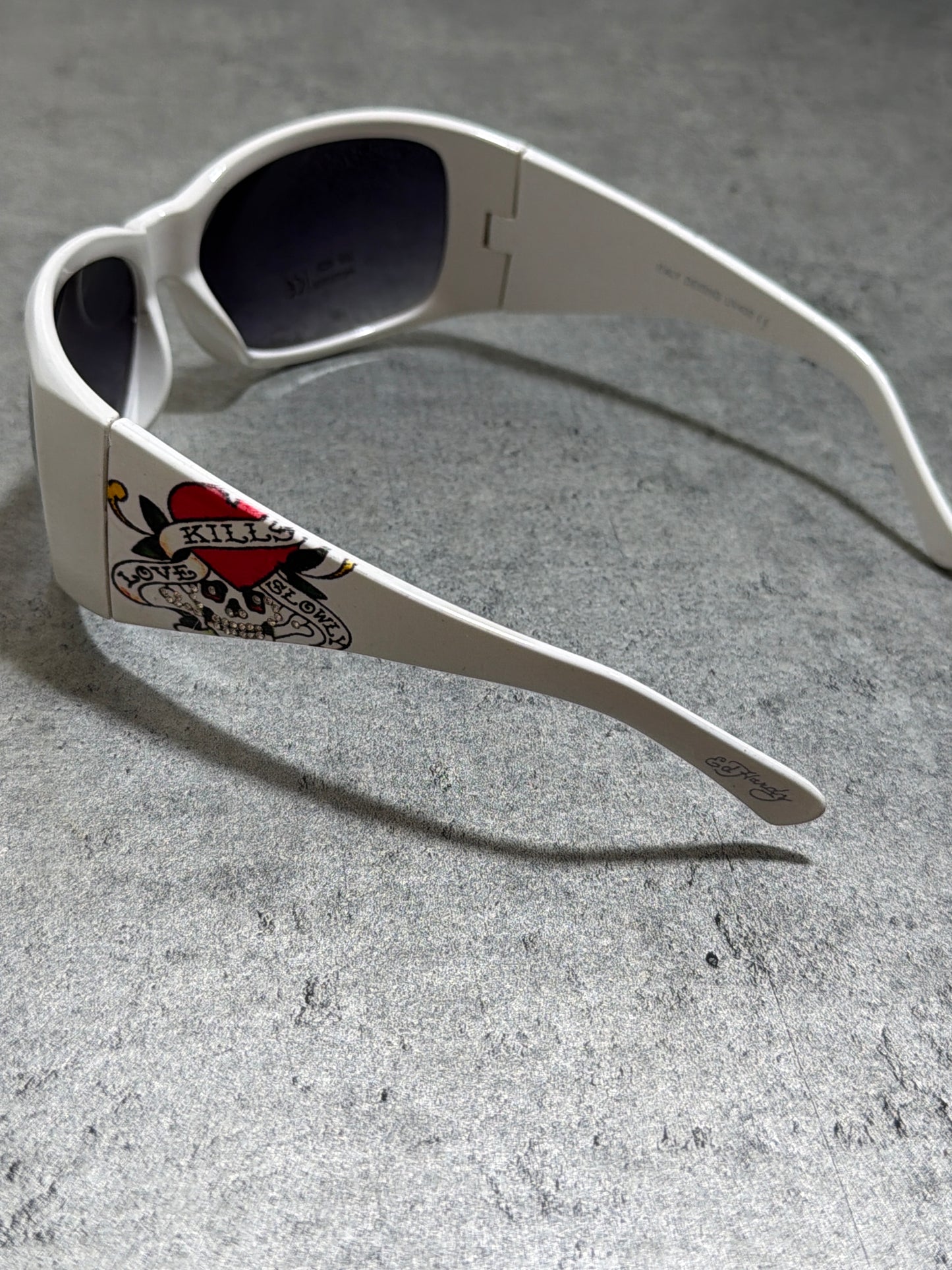 2000s Ed Hardy sunglasses white okulary przeciwsłoneczne