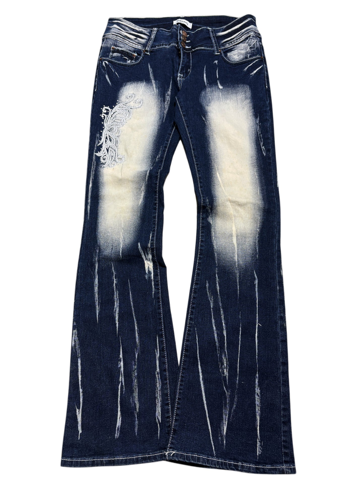 2000s Butterfly Flare Washed Y2K Jeans embroidered