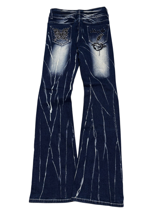 2000s Flare Washed Butterfly embroidered Jeans