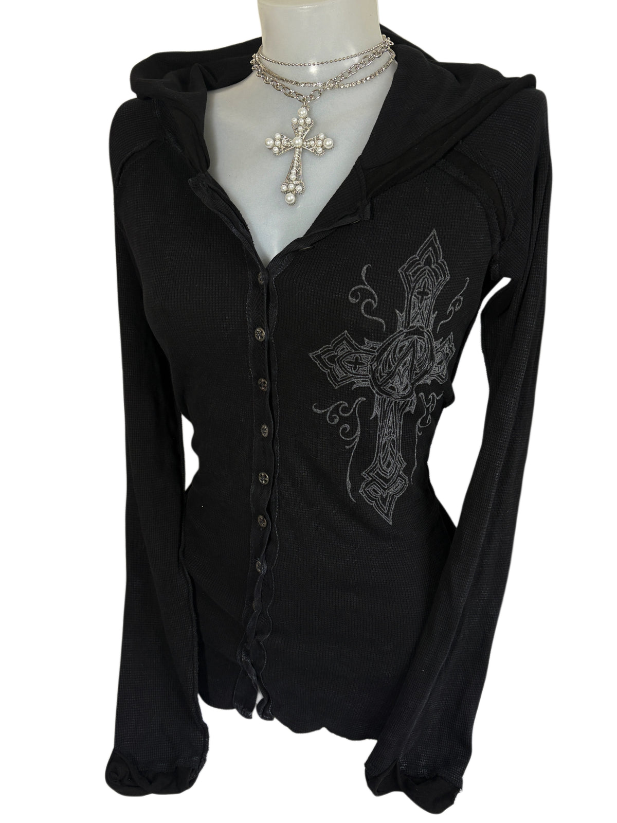 2000s *RARE* Affliction Washed Waffle Longsleeve hoodie Y2K