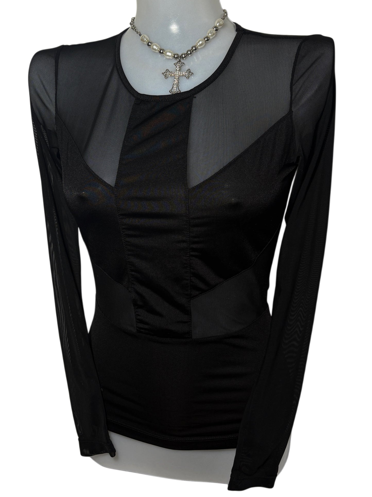 2000s Cross Mesh Top Alternative Longsleeve