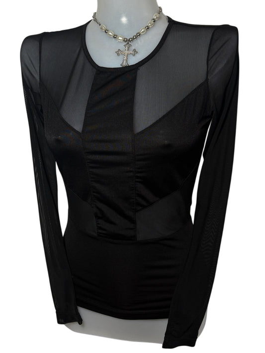2000s Cross Mesh Top Alternative Longsleeve
