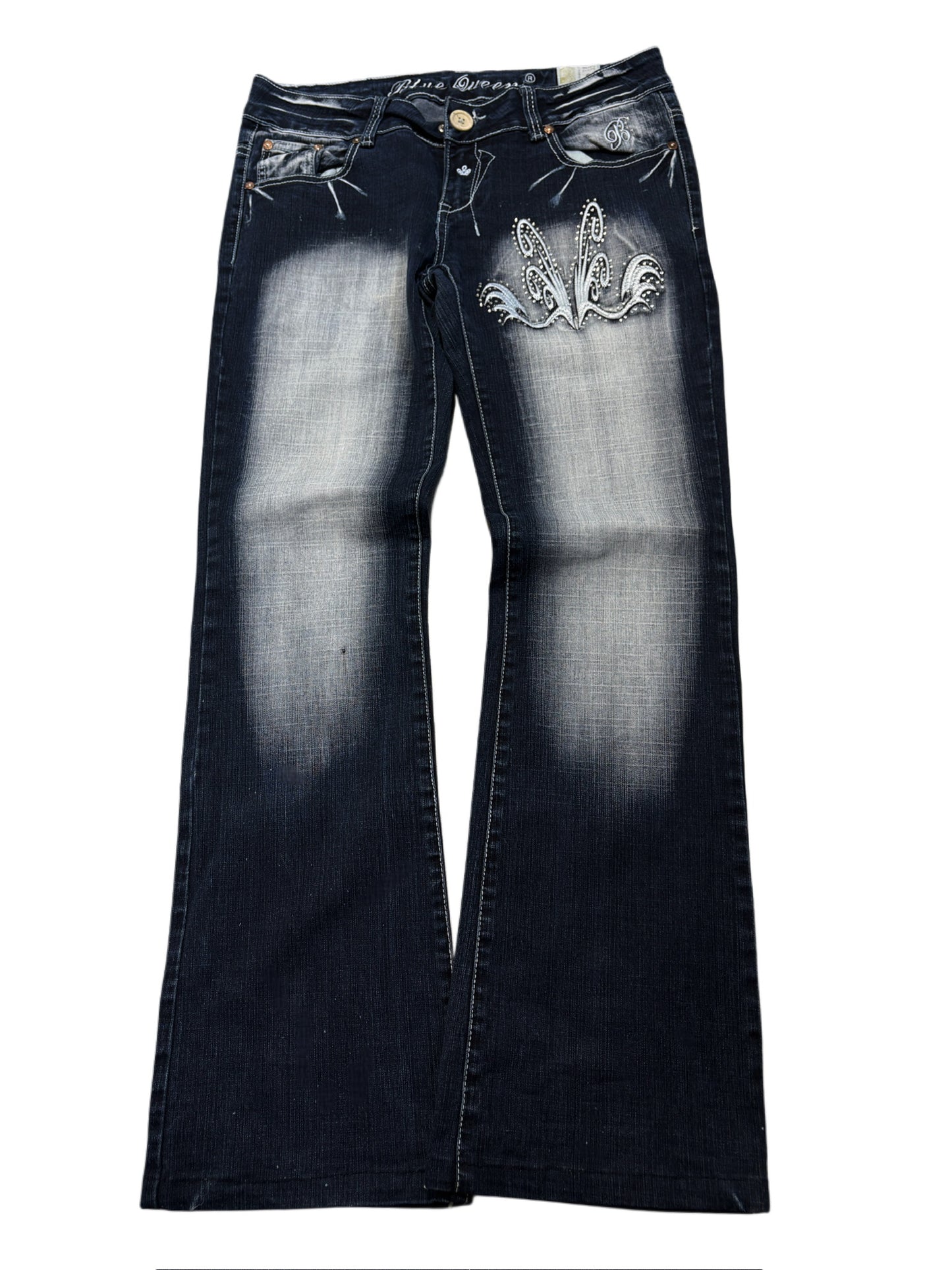 2000s BlueQueen Tribal Flare Washed Jeans