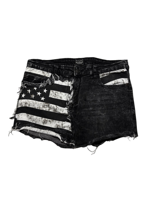 2000s Rock Rebel USA Flag Black Washed Jeans Shorts