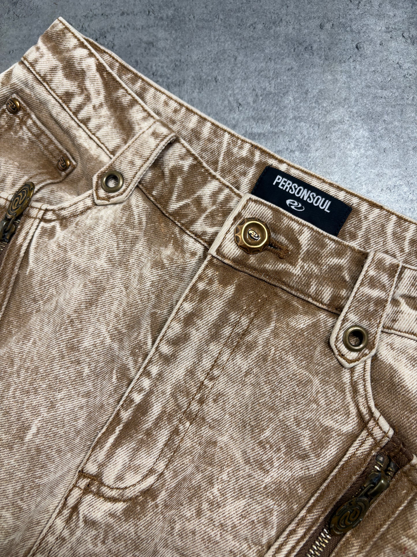 2000s Personsoul Beige Distressed Baggy Jeans