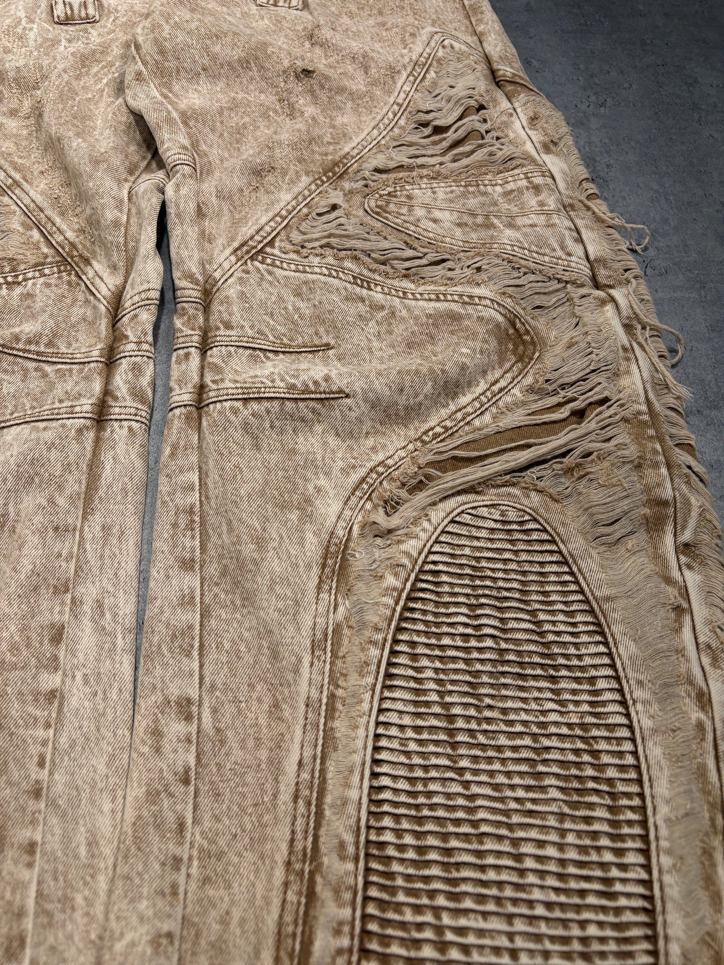 2000s Personsoul Beige Distressed Baggy Jeans