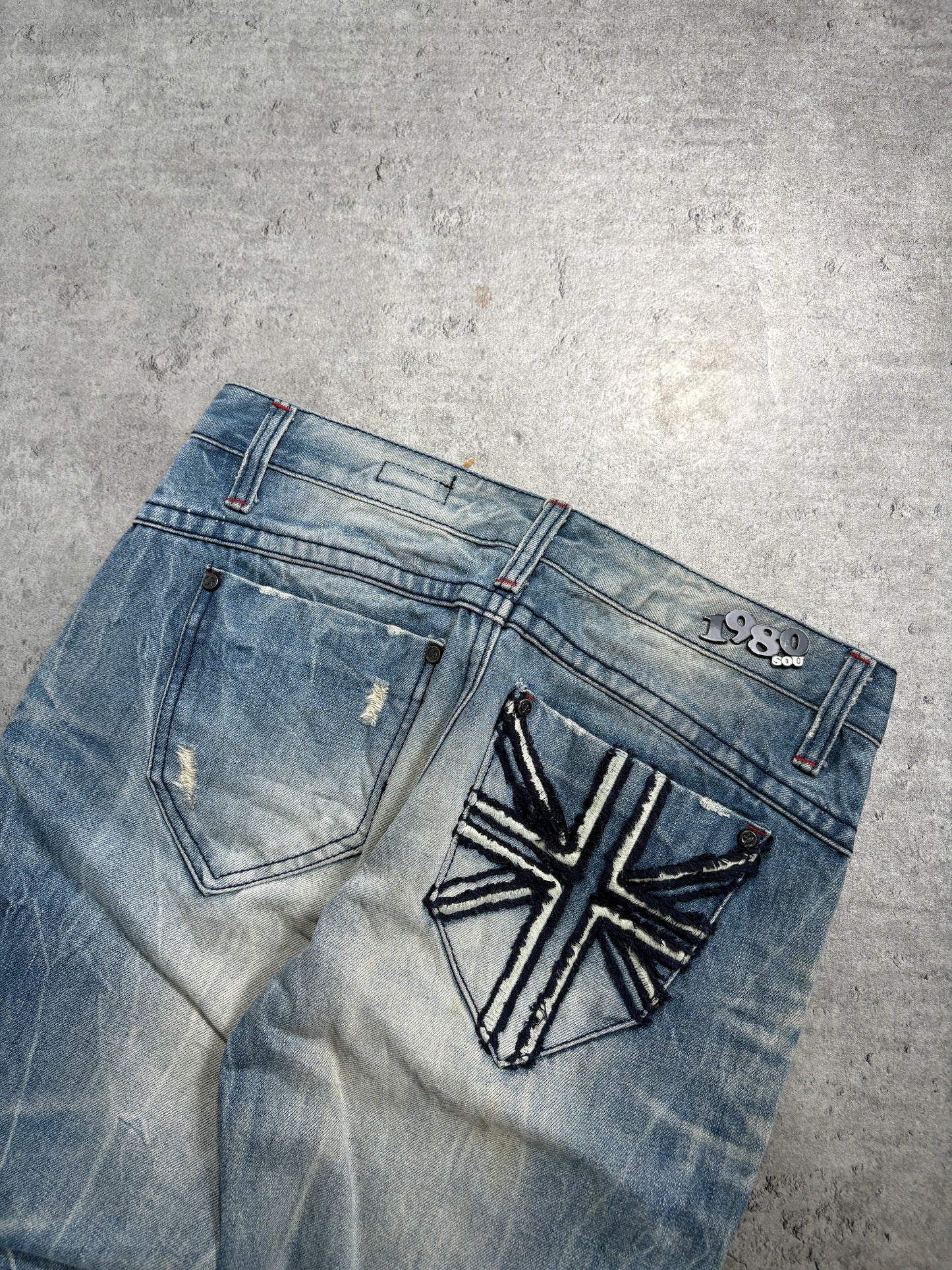 2000s UK Flag washed jeans y2k