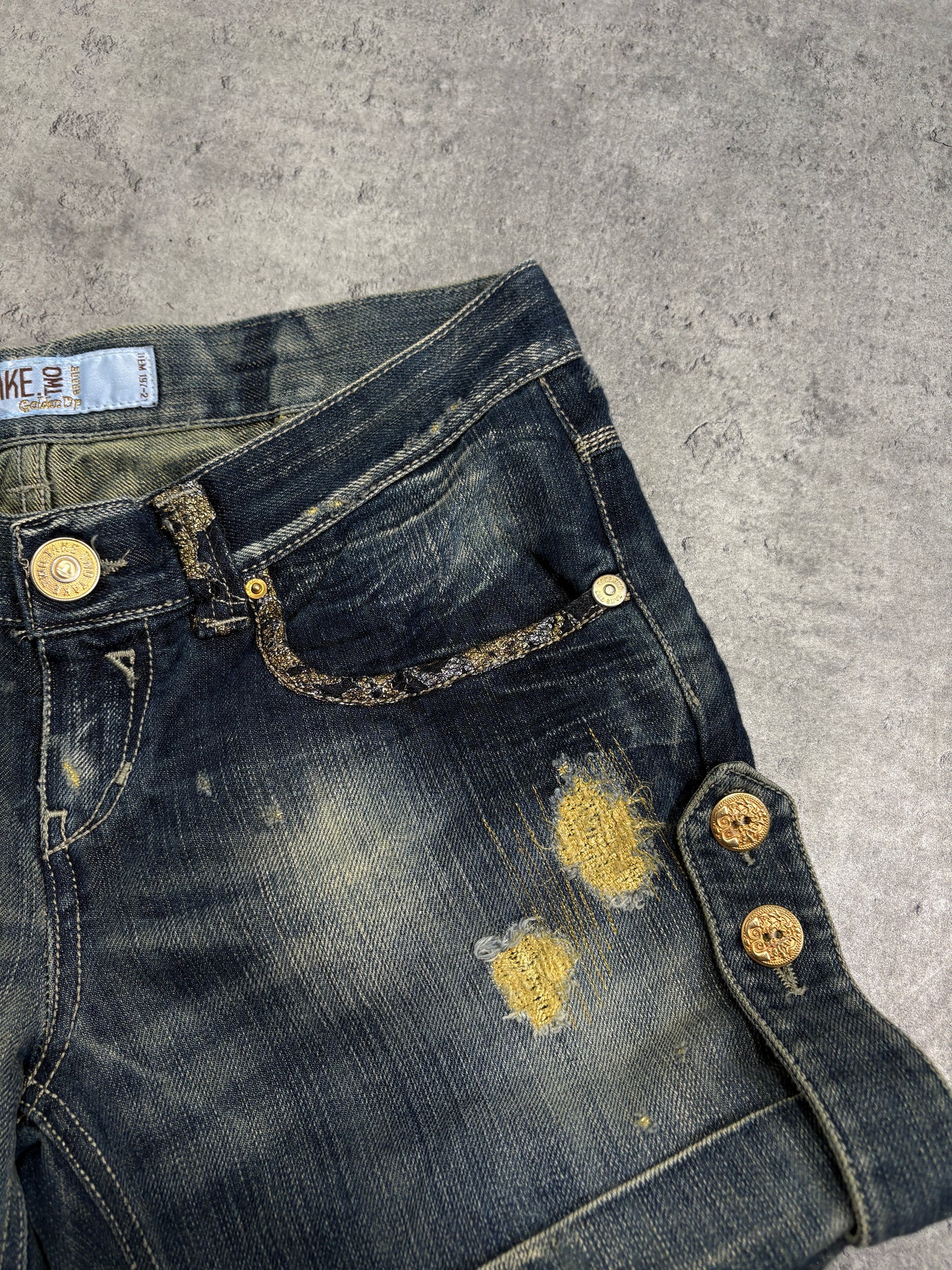 2000s Jeans Shorts Gold Embroidery