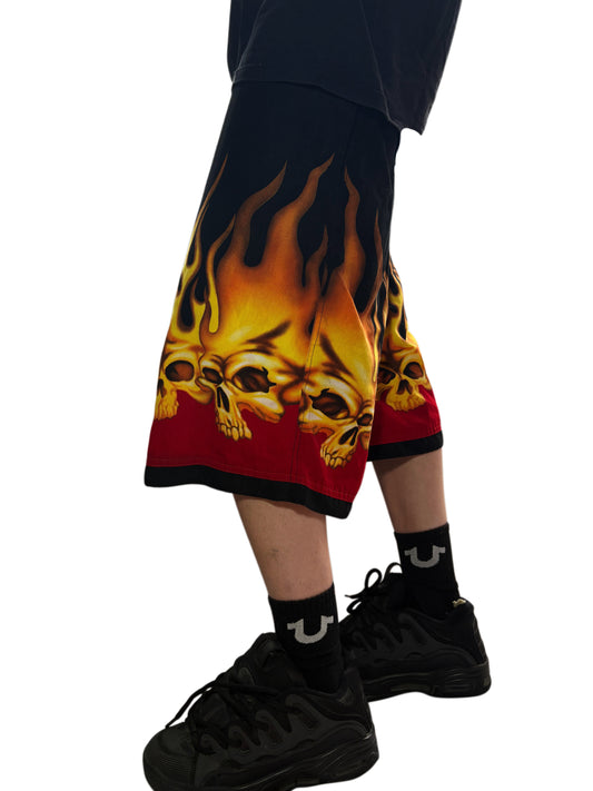 2000s Skull Fire Swim Shorts