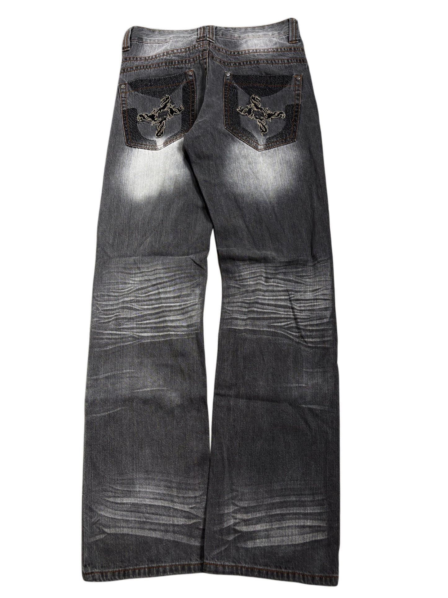 2000s here there rap Grey washed Jeans