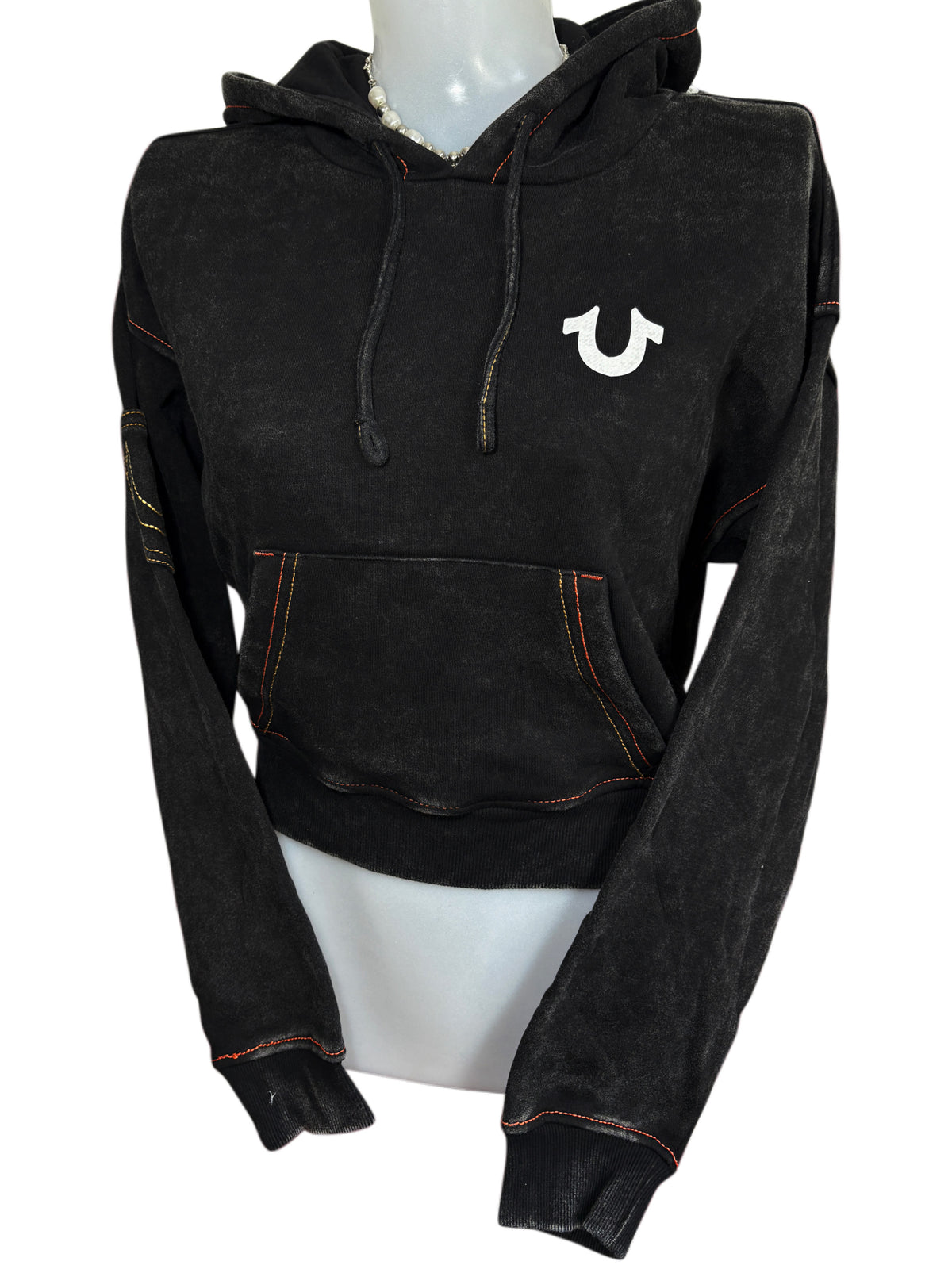 True Religion Black Hoodie Washed Effect