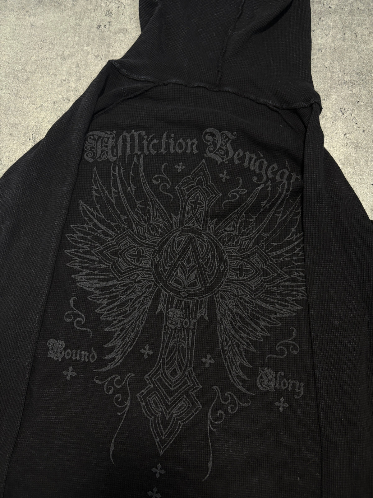 2000s *RARE* Affliction Washed Waffle Longsleeve hoodie Y2K