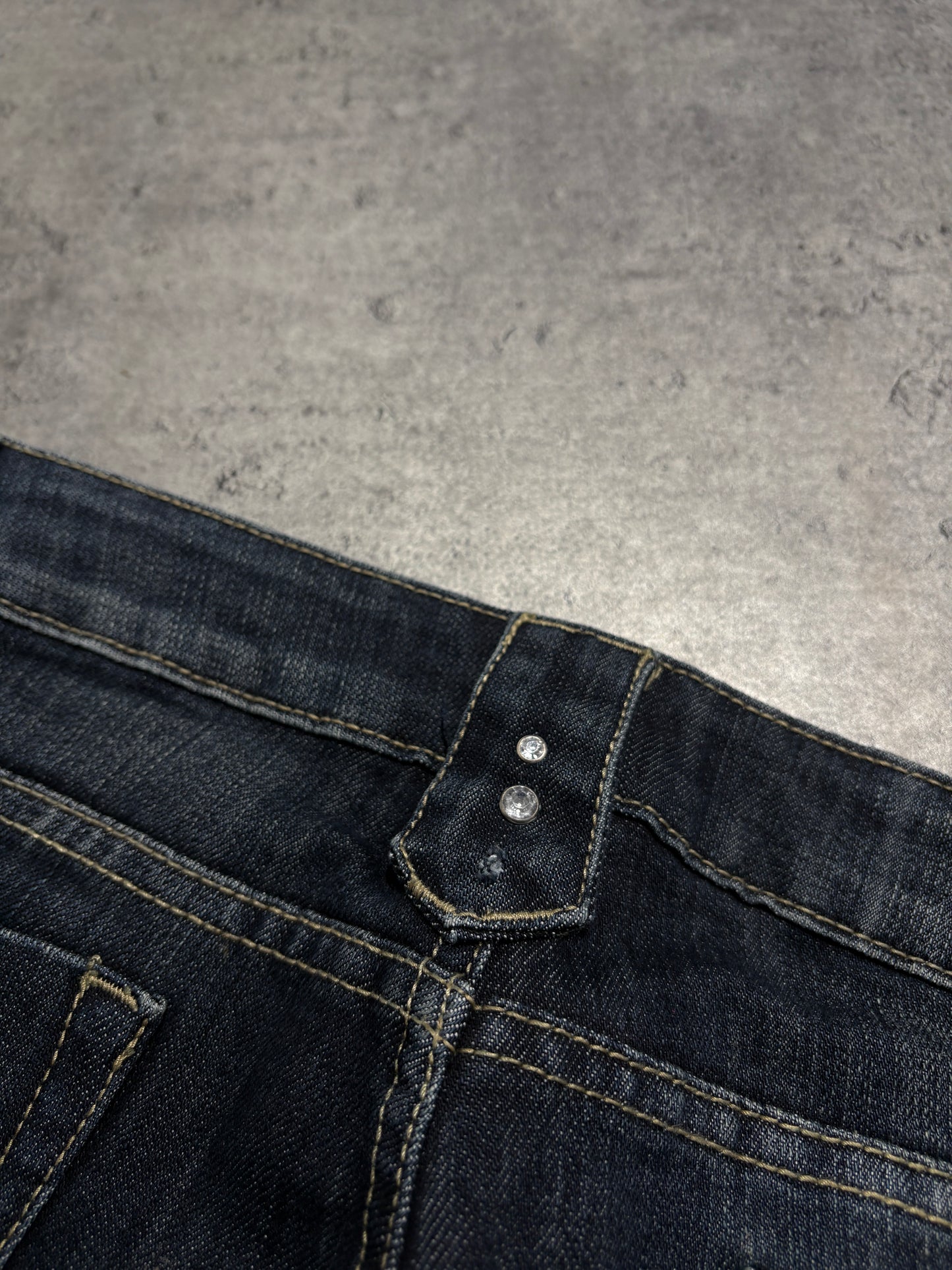 2000s Navy Flare Embroidery Jeans