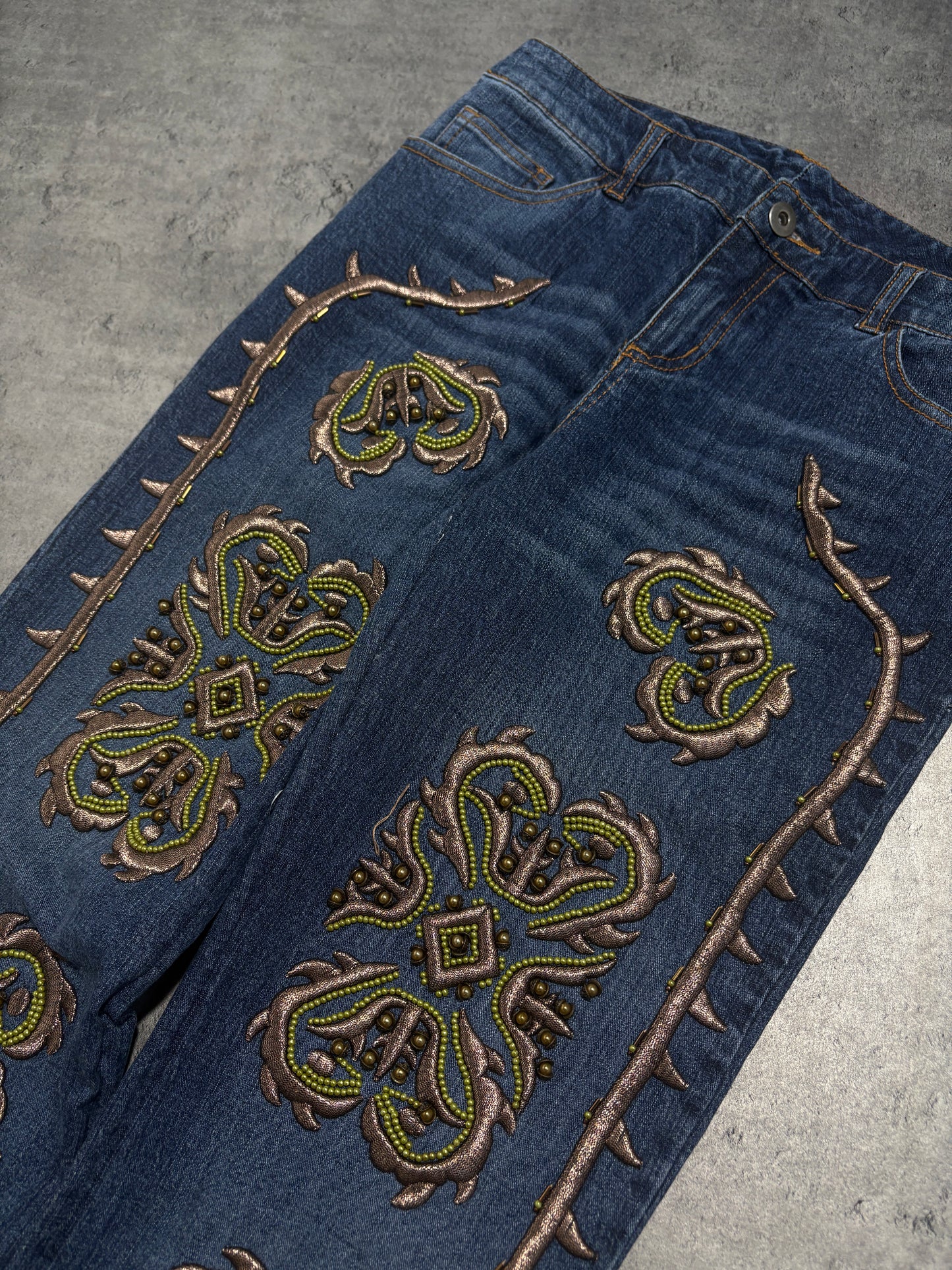 2000s Embroidery  Flared Jeans Y2K