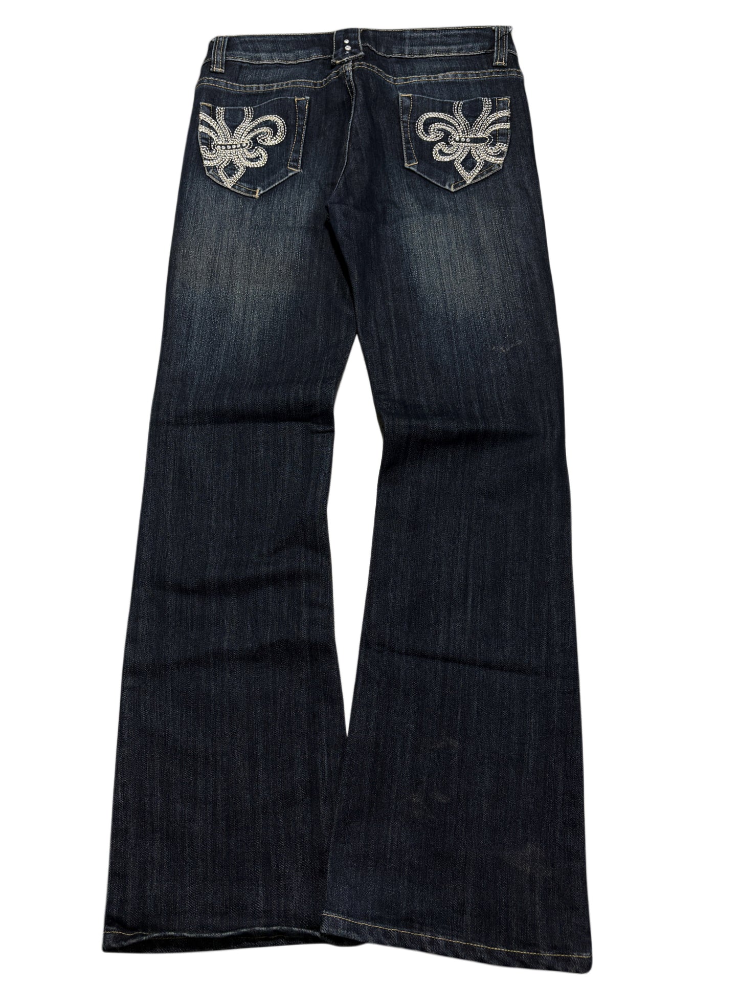 2000s Navy Flare Embroidery Jeans