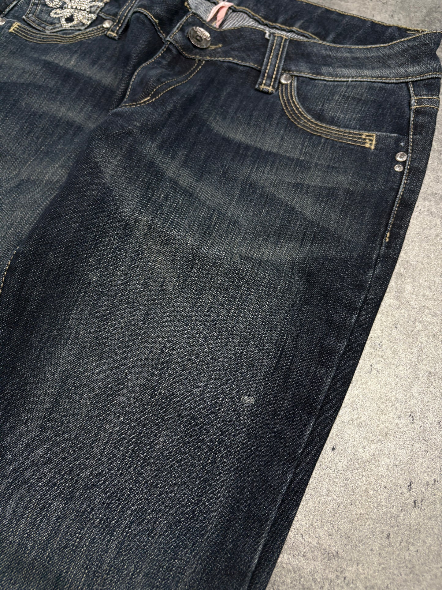 2000s Navy Flare Embroidery Jeans