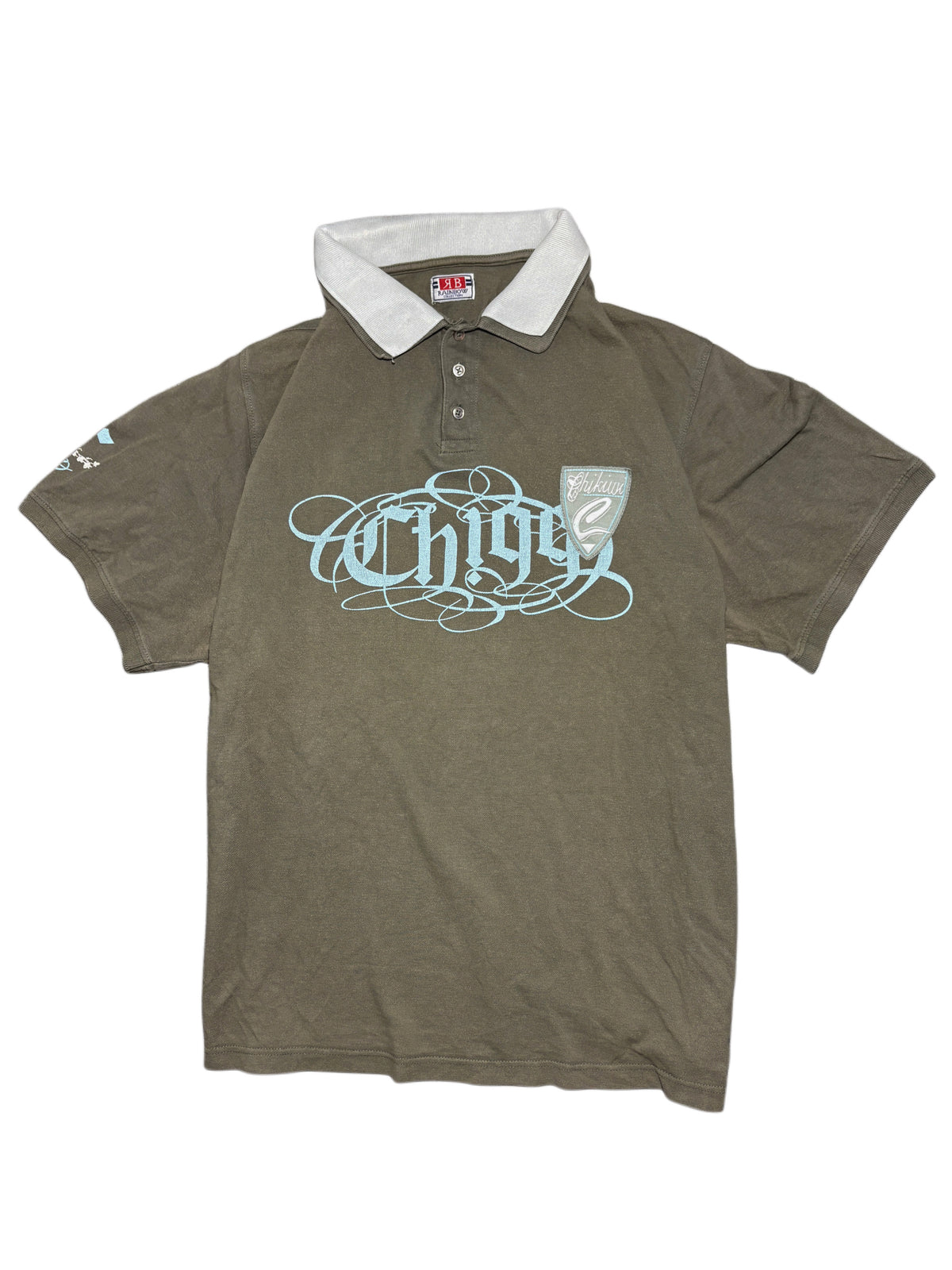 2000s Polo Y2K Khaki Printed T-shirt