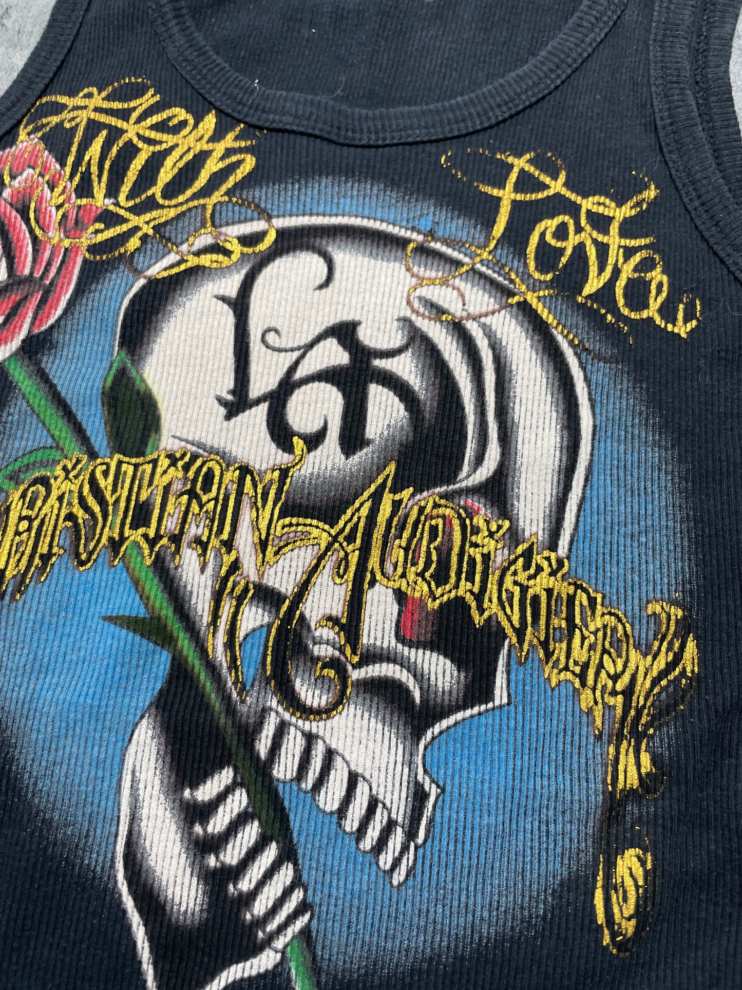 2000s Christian Audigier top/mini dress sukienka skull cross