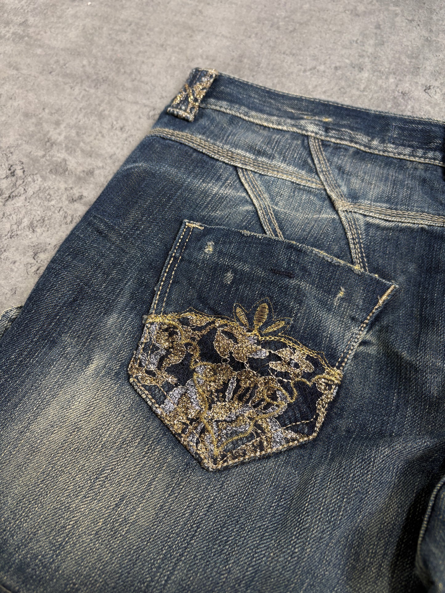 2000s Jeans Shorts Gold Embroidery