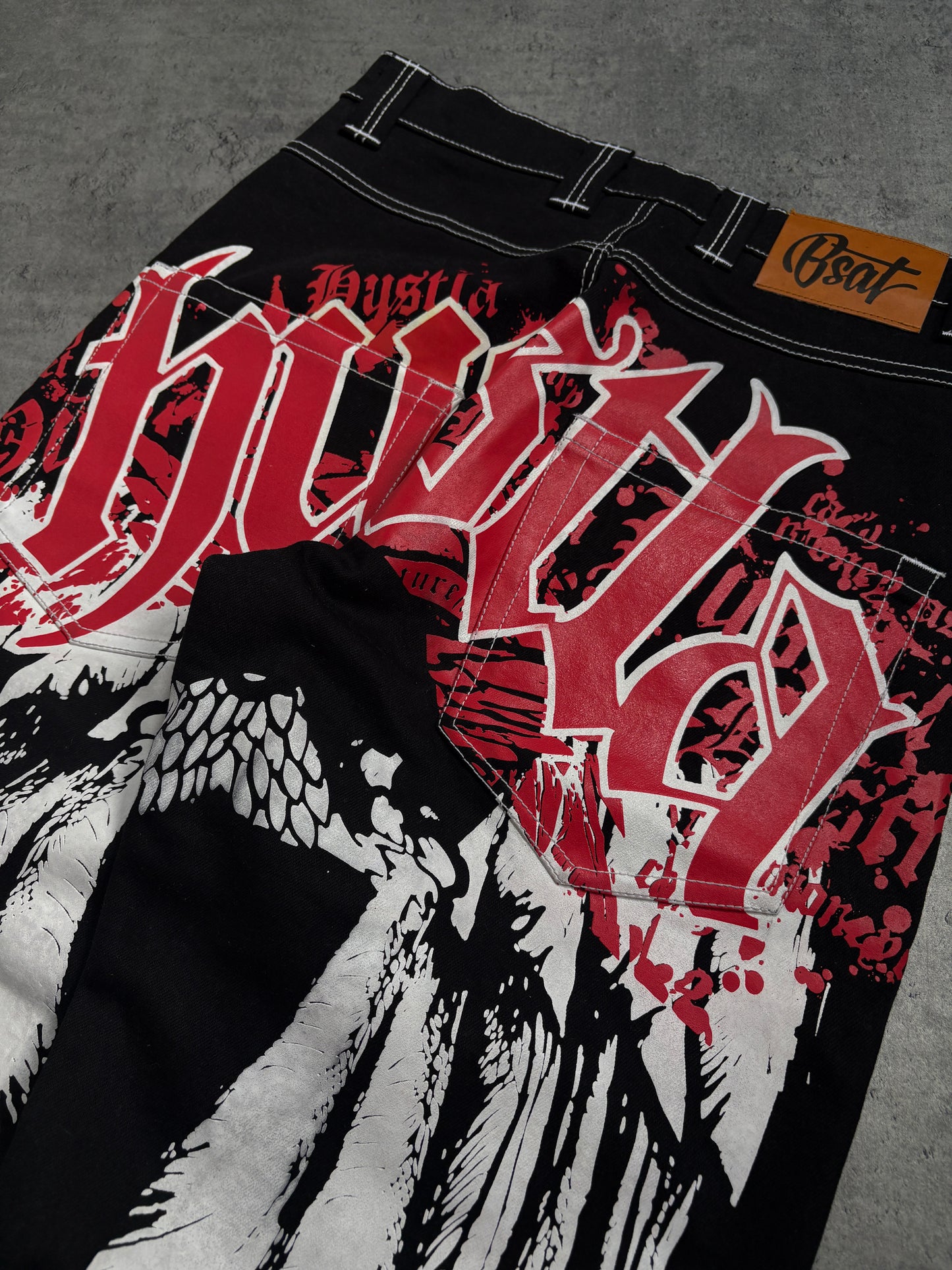 2000s Bsat Hustla Baggy Wings Red Jeans