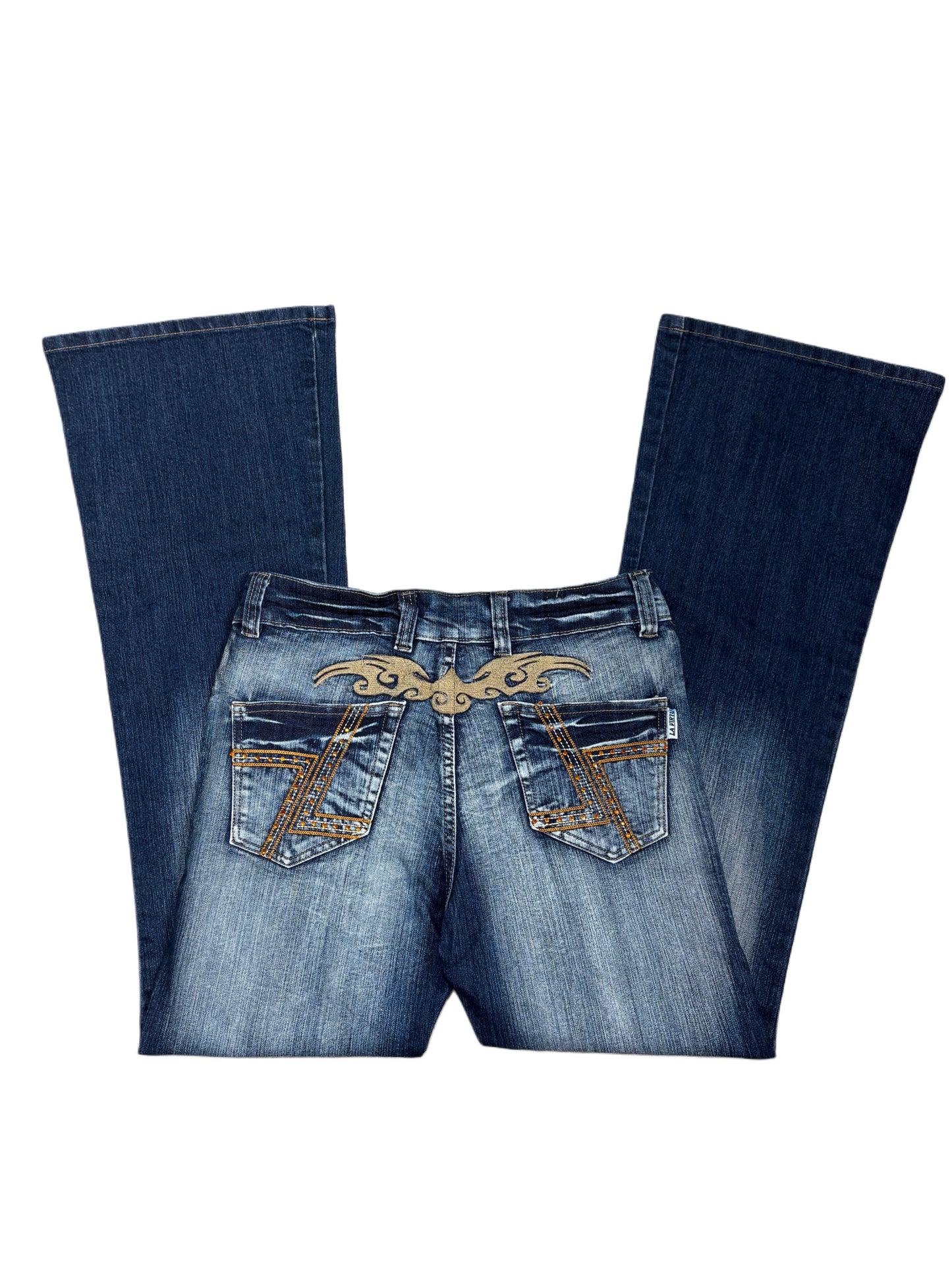 2000s Tribal flare washed jeans