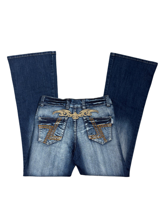 2000s Tribal flare washed jeans