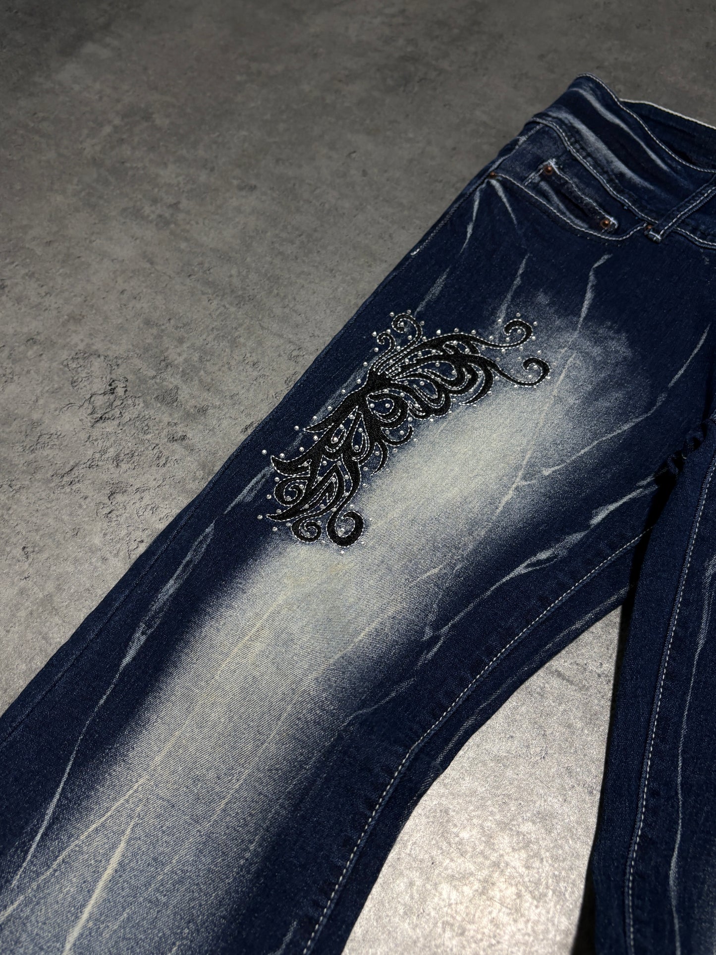 2000s Flare Washed Butterfly embroidered Jeans