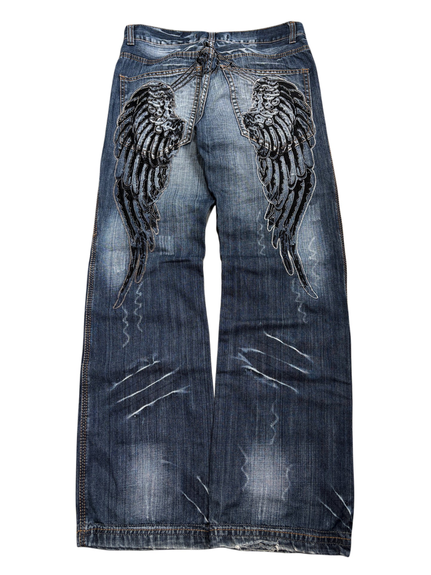 2000s Tribal Wings Washed Jeans