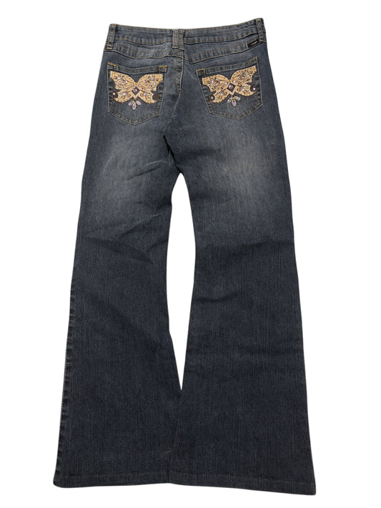 2000s Y2K Butterfly Embroidery Flared Jeans