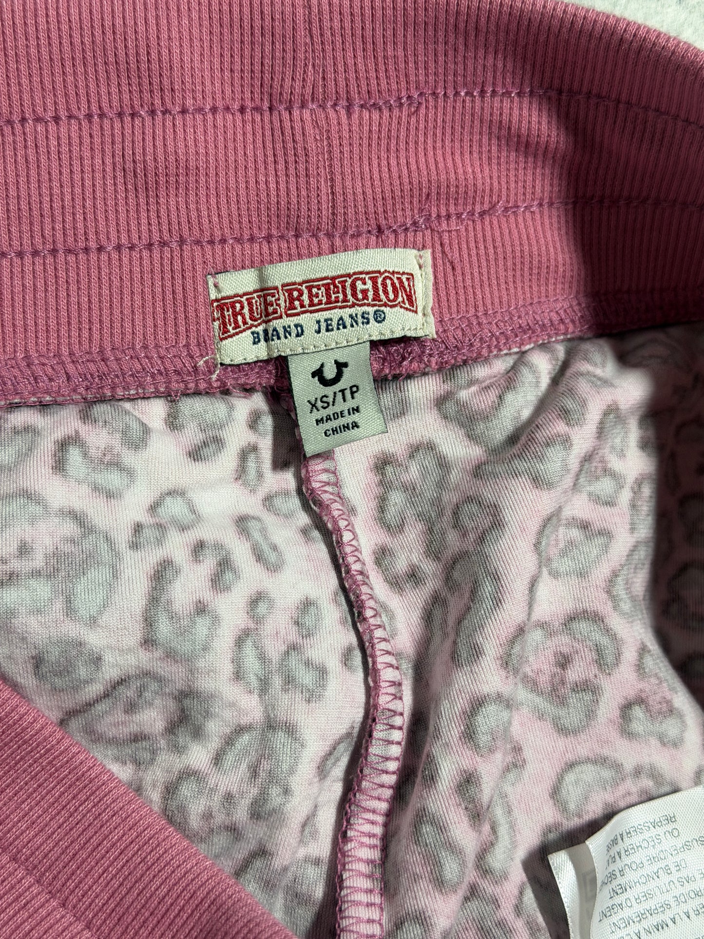 True Religion welur pink leopard pants *rare*