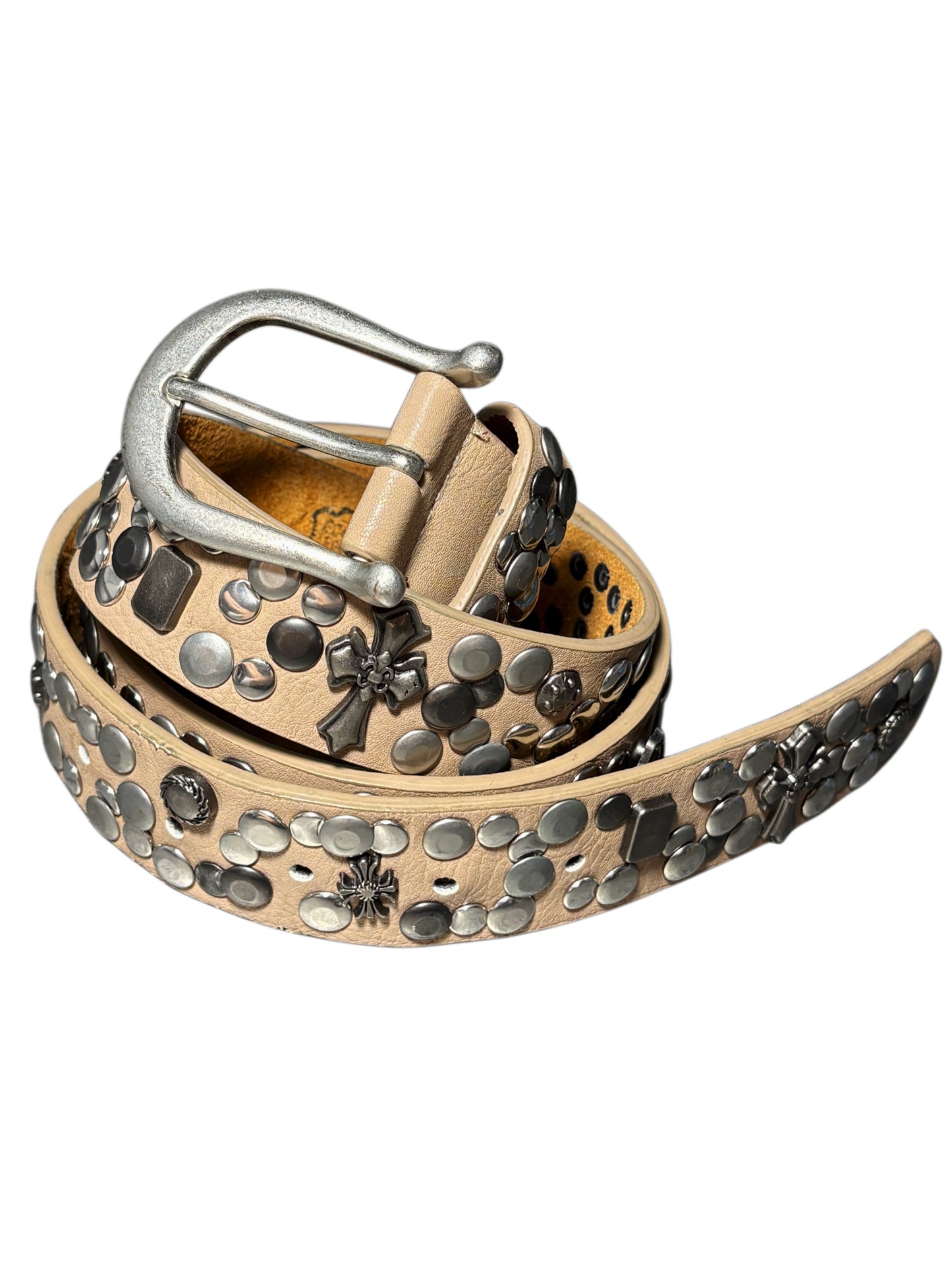 2000s Chrome cross Real leather Belt pasek skórzany