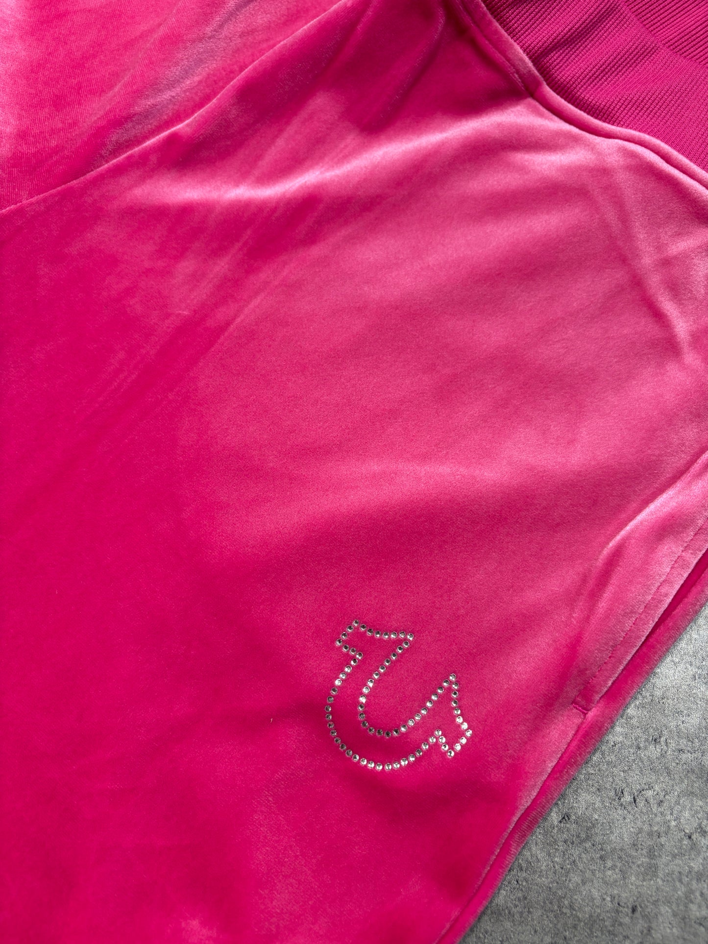 True Religion Pink Welur Rhinestone Sweatpants Dresy Spodnie Dresowe