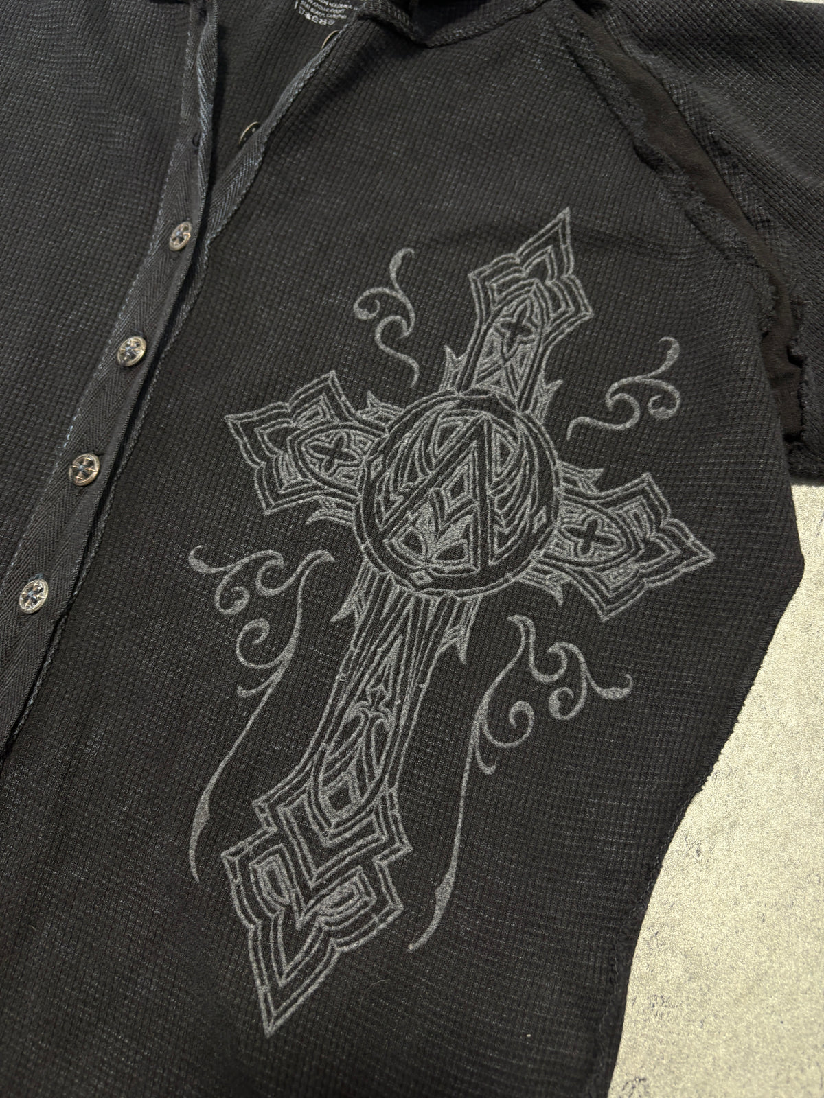 2000s *RARE* Affliction Washed Waffle Longsleeve hoodie Y2K