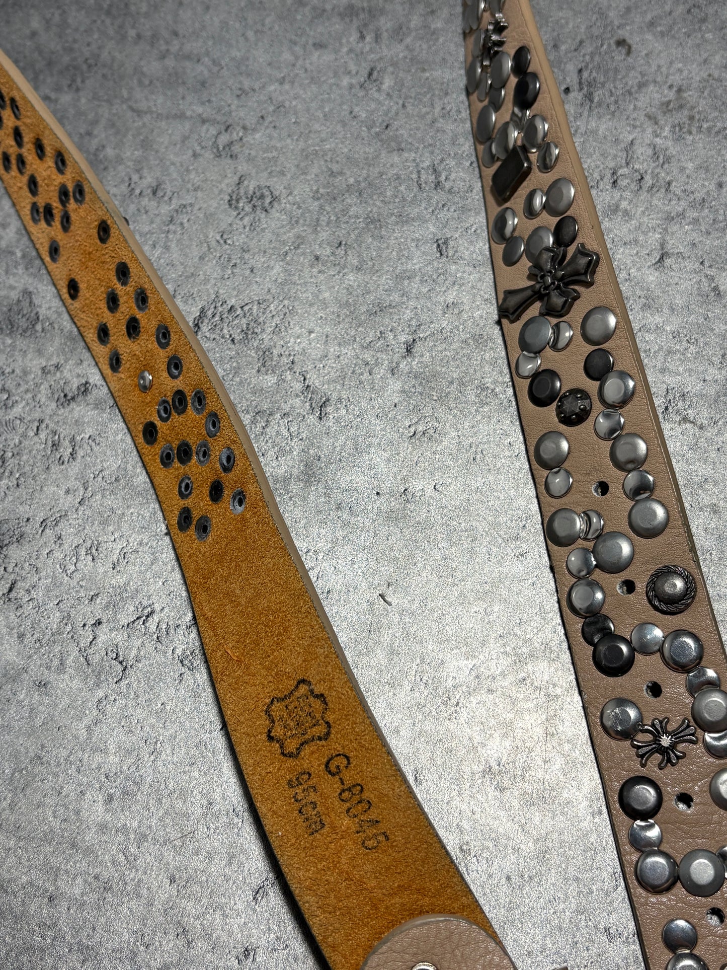 2000s Chrome cross Real leather Belt pasek skórzany