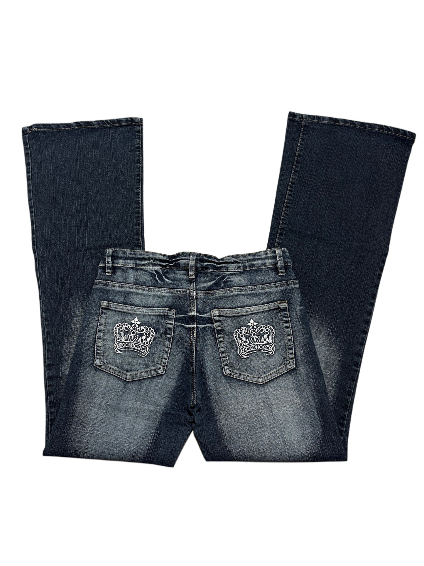 2000s Flare Crown Jeans Washed Dzwony Y2K