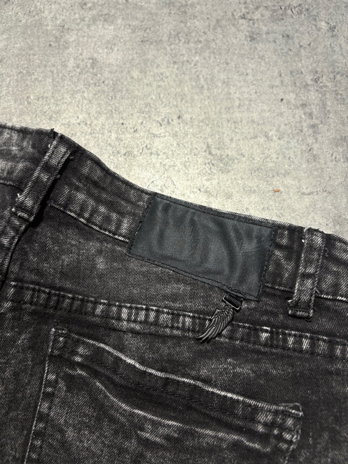 2000s Rock Rebel USA Flag Black Washed Jeans Shorts